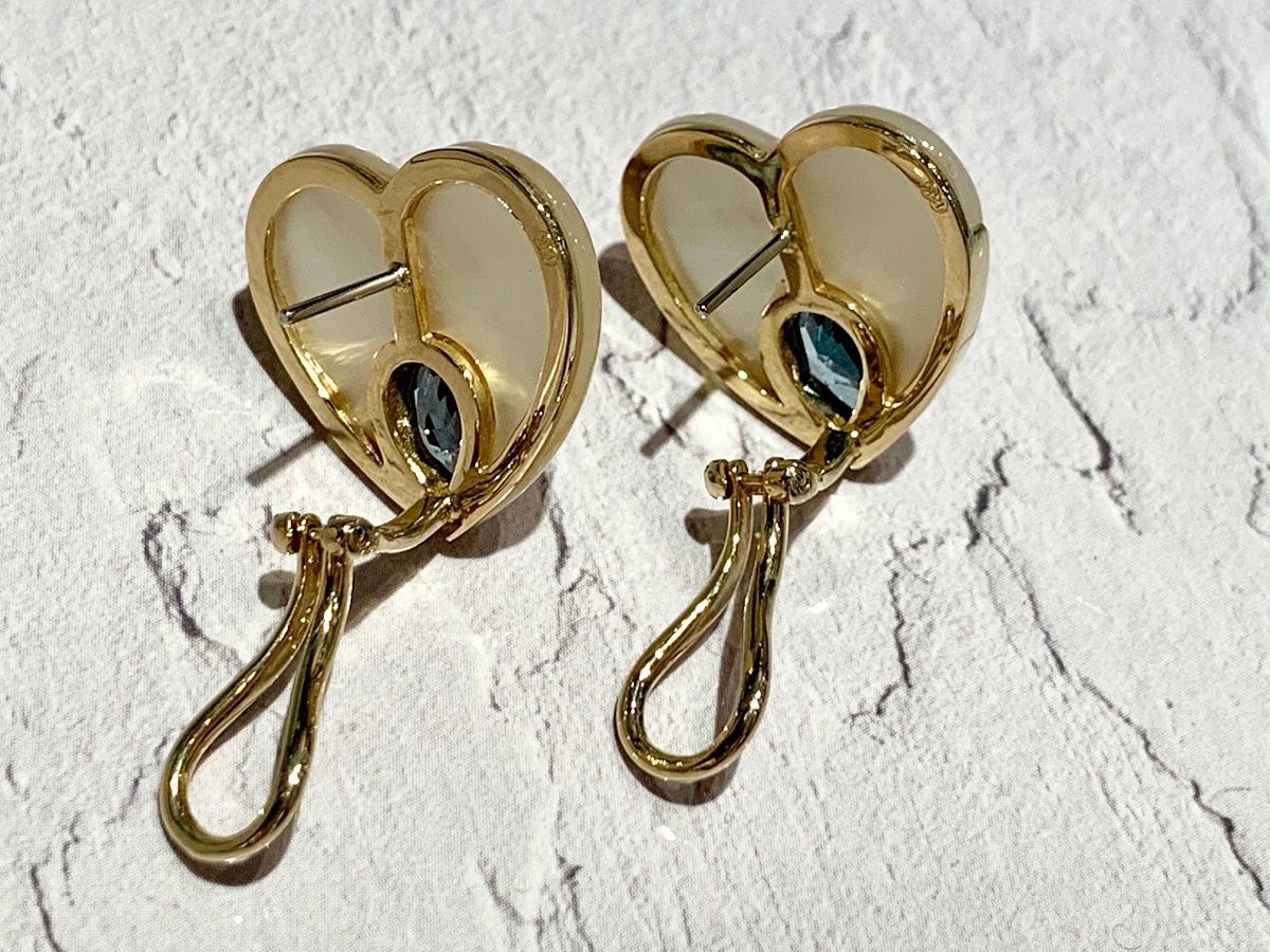 18K shell blue topaz Heart earrings 