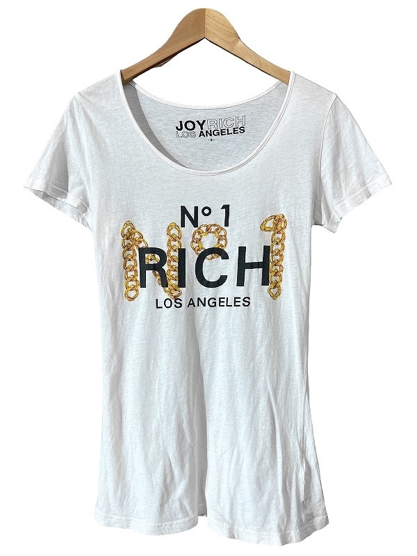  free shipping G② JOY RICH Joy Ricci teka big Logo gold gold chain No.1 print short sleeves T-shirt cut and sewn white white S