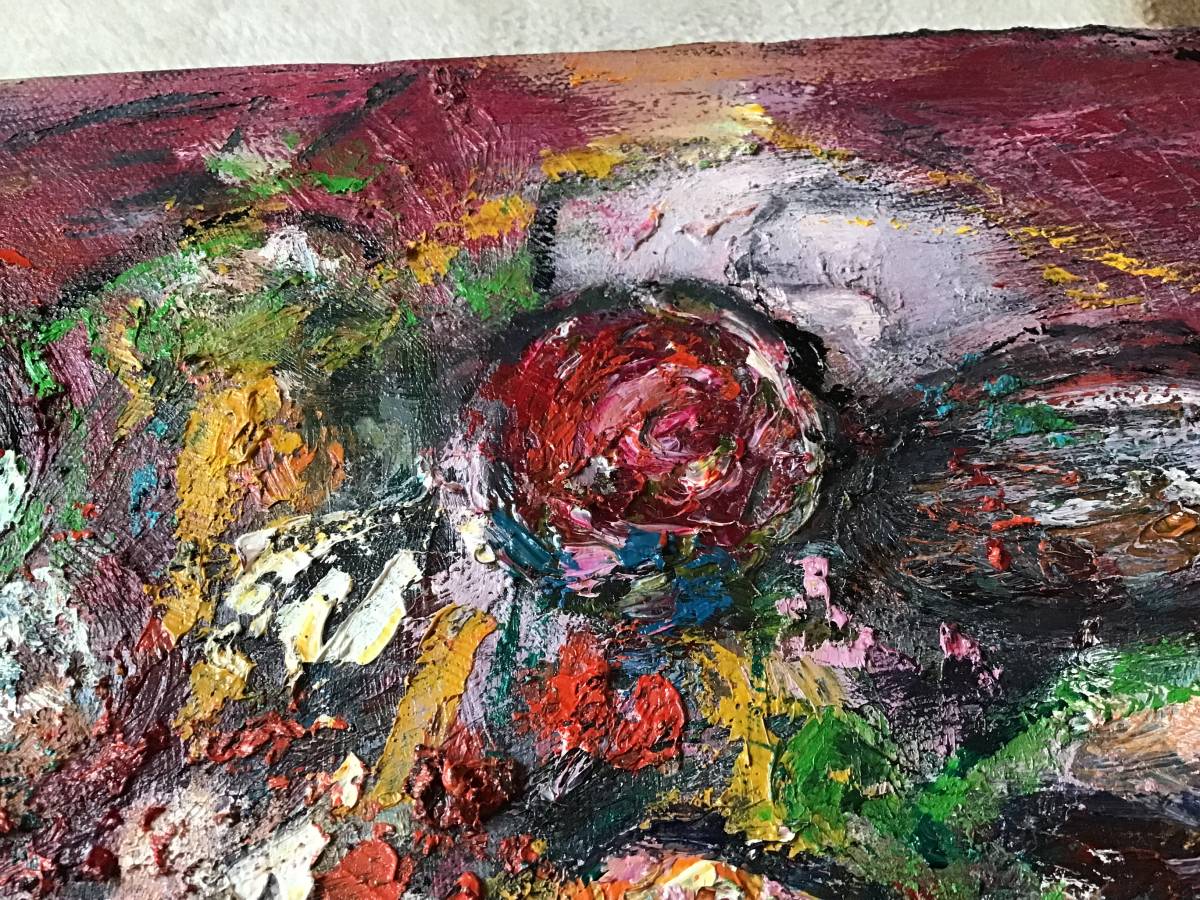 真作」大澤扶二子 Fujiko 薔薇 油彩画 F6号 作家から購入時の 真作」大澤扶二子 Fujiko 薔薇 油彩画 F6号 作家から購入時の