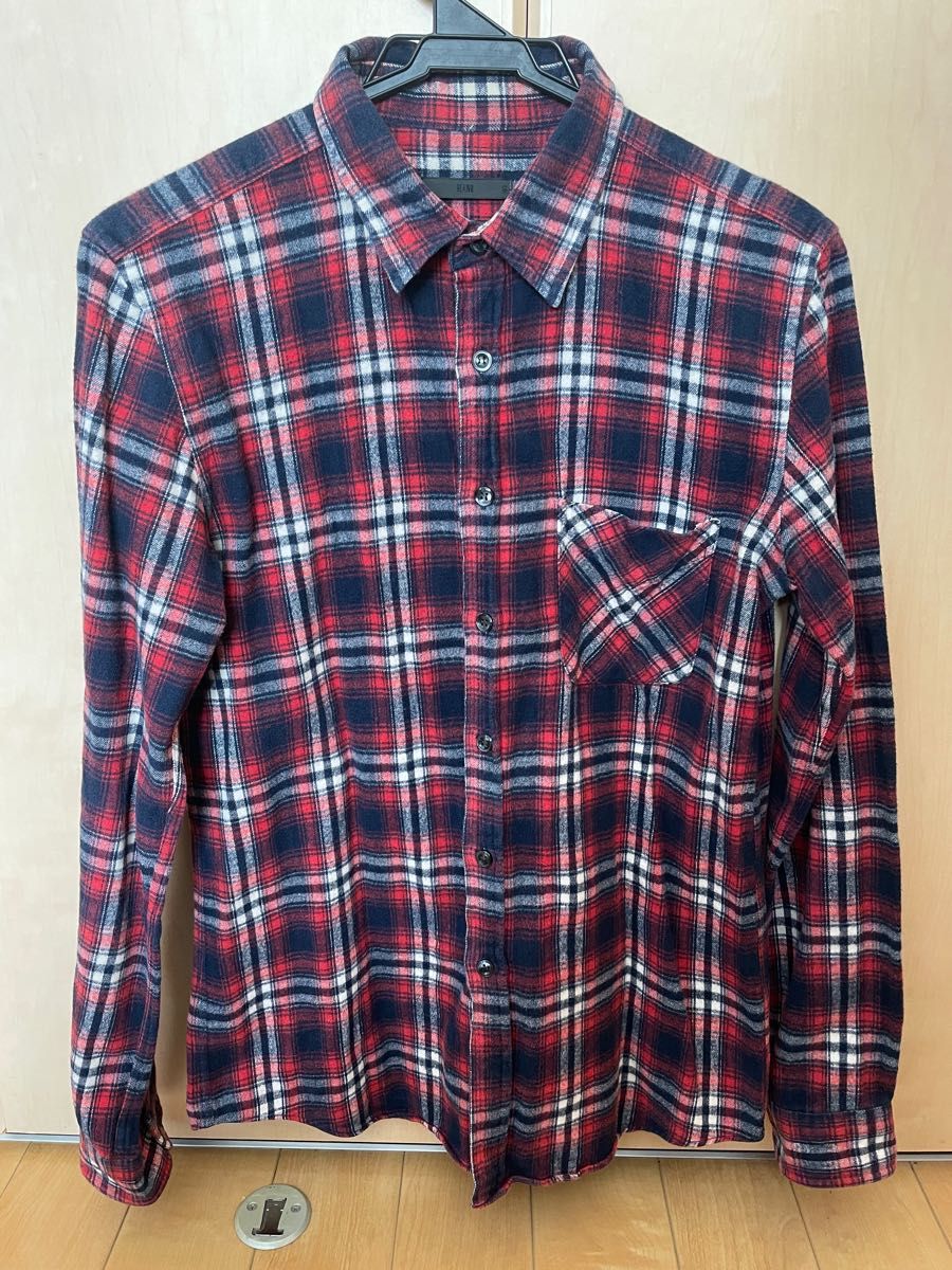 メンズ チェックシャツ 長袖 赤レッド Lサイズ - シャツ