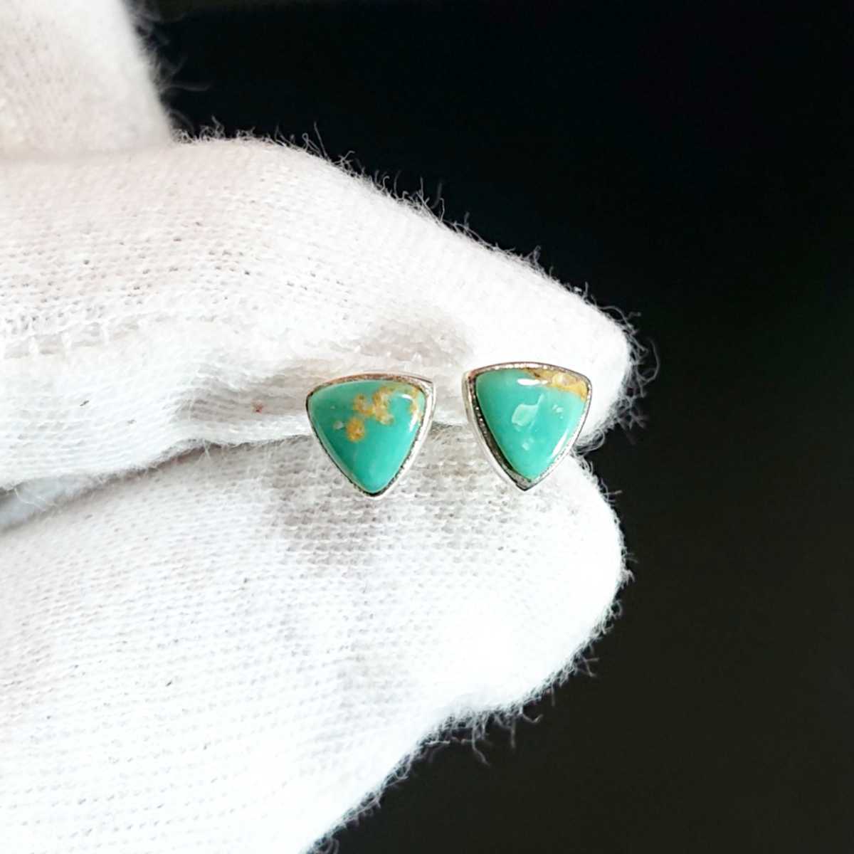 5502 SILVER925 треугольник бирюзовый серьги серебряный 925 натуральный камень зеленый индеец ювелирные изделия Navajo one отметка .. шарик камень модный 