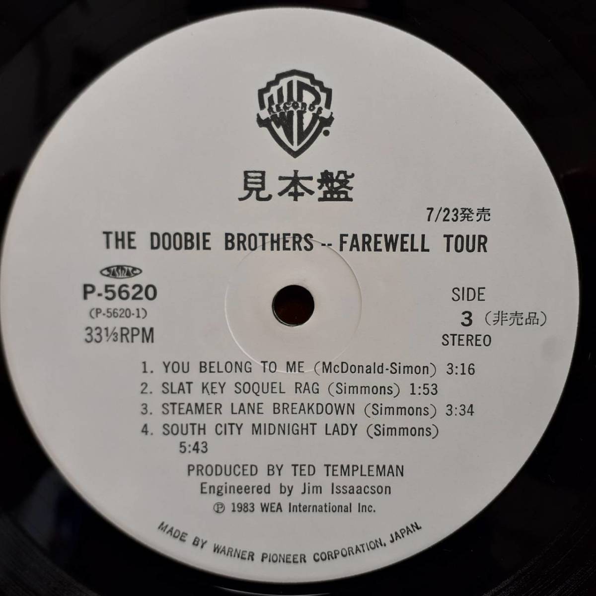 PROMO日本盤2LP！見本盤 白ラベル！Doobie Brothers / Farewell Tour 1983年 Warner Bros. P-5619~20 ドゥービー・ブラザーズ プロモ非売品の画像9