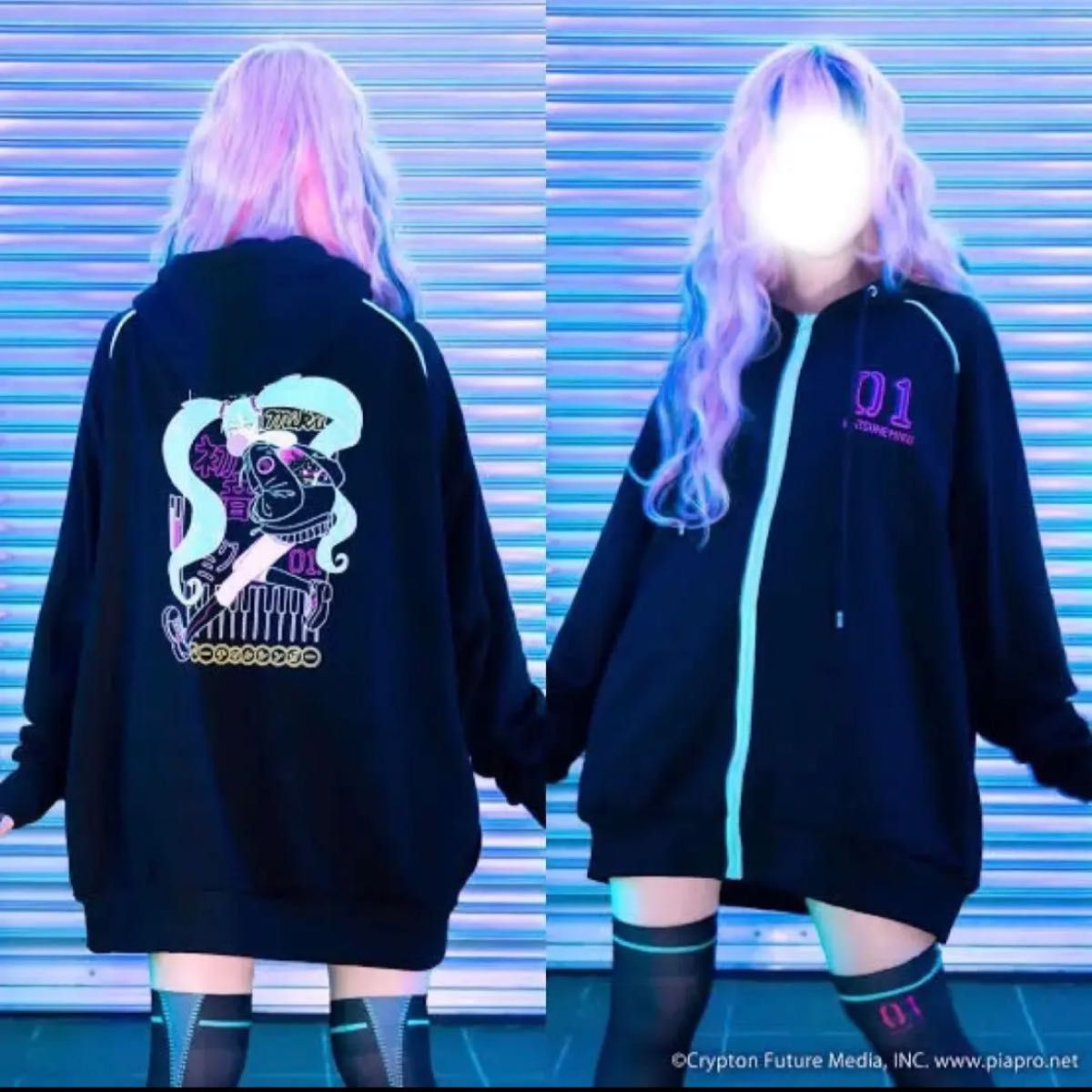 限定セール! 王冠 初音ミク 量産型 ジップパーカー 【BLACK】 地雷系