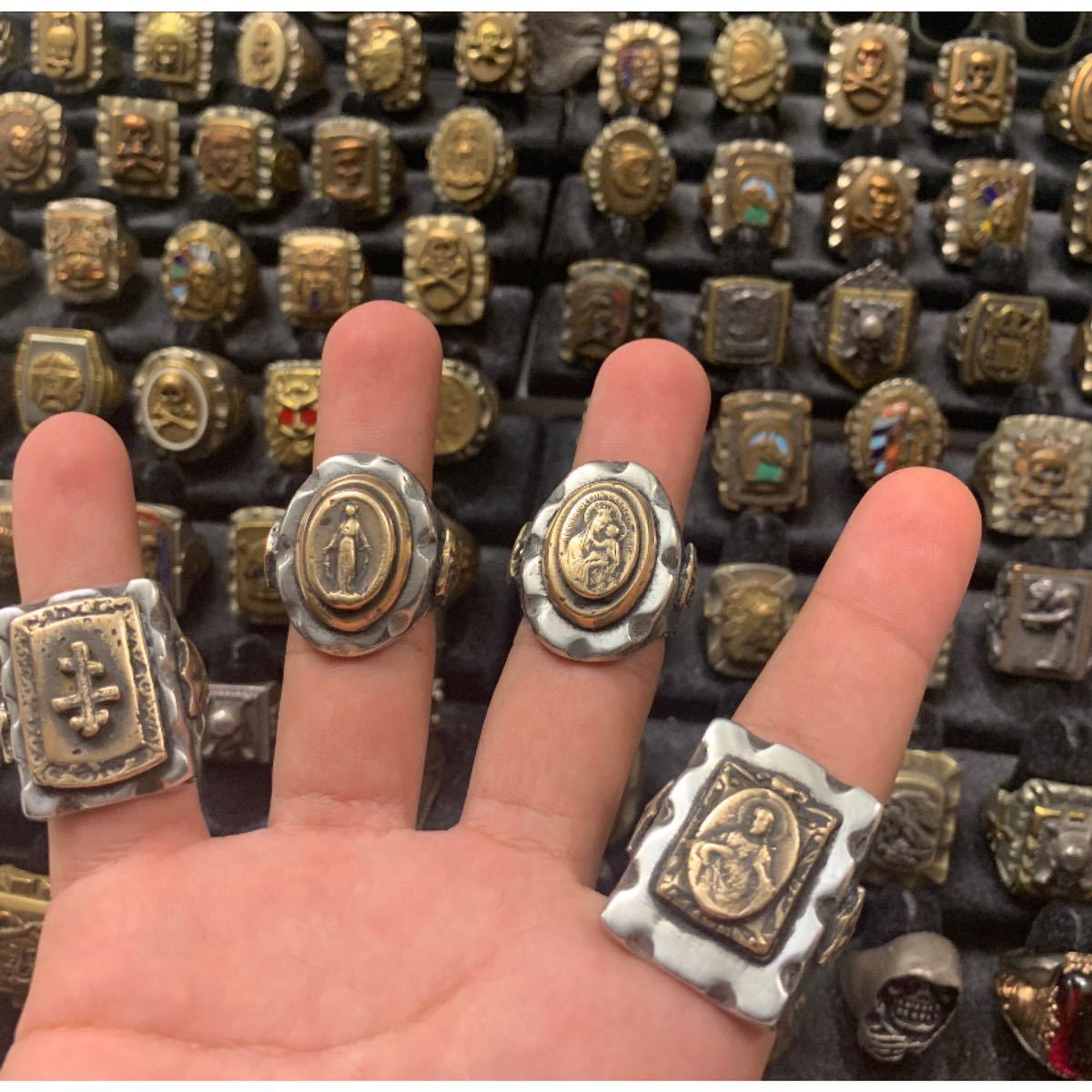 超希少!!VINTAGE MEXICAN BIKER RING SKULL PIRATES USA HTCビンテージメキシカンバイカーリングスカルパイレーツ 18.5号_画像10