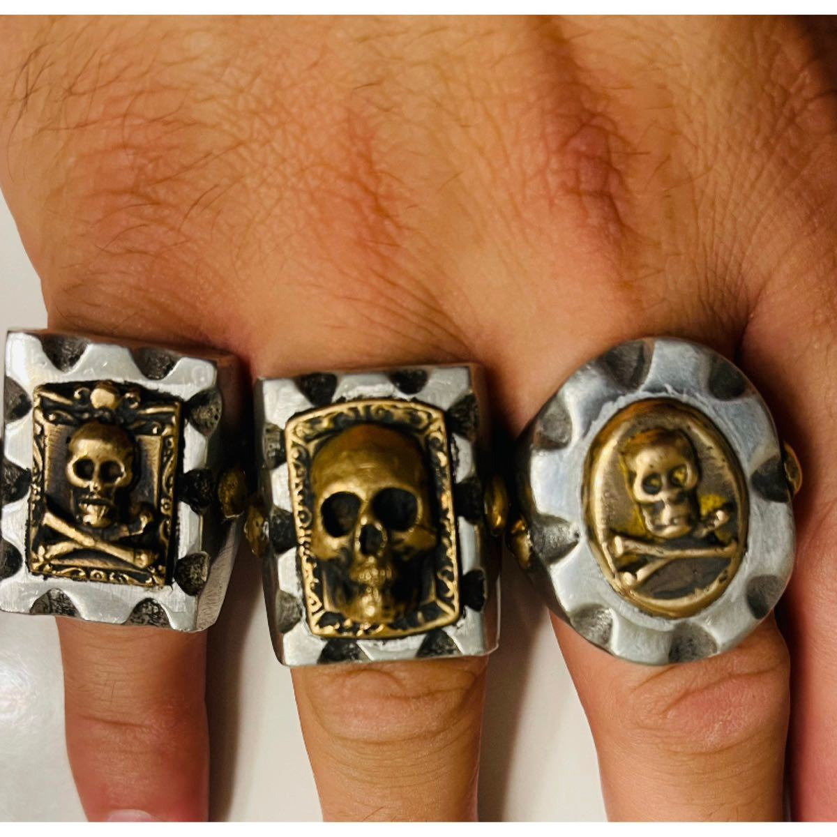 超希少!!VINTAGE MEXICAN BIKER RING SKULL PIRATES USA HTCビンテージメキシカンバイカーリングスカルパイレーツ 18.5号_画像8