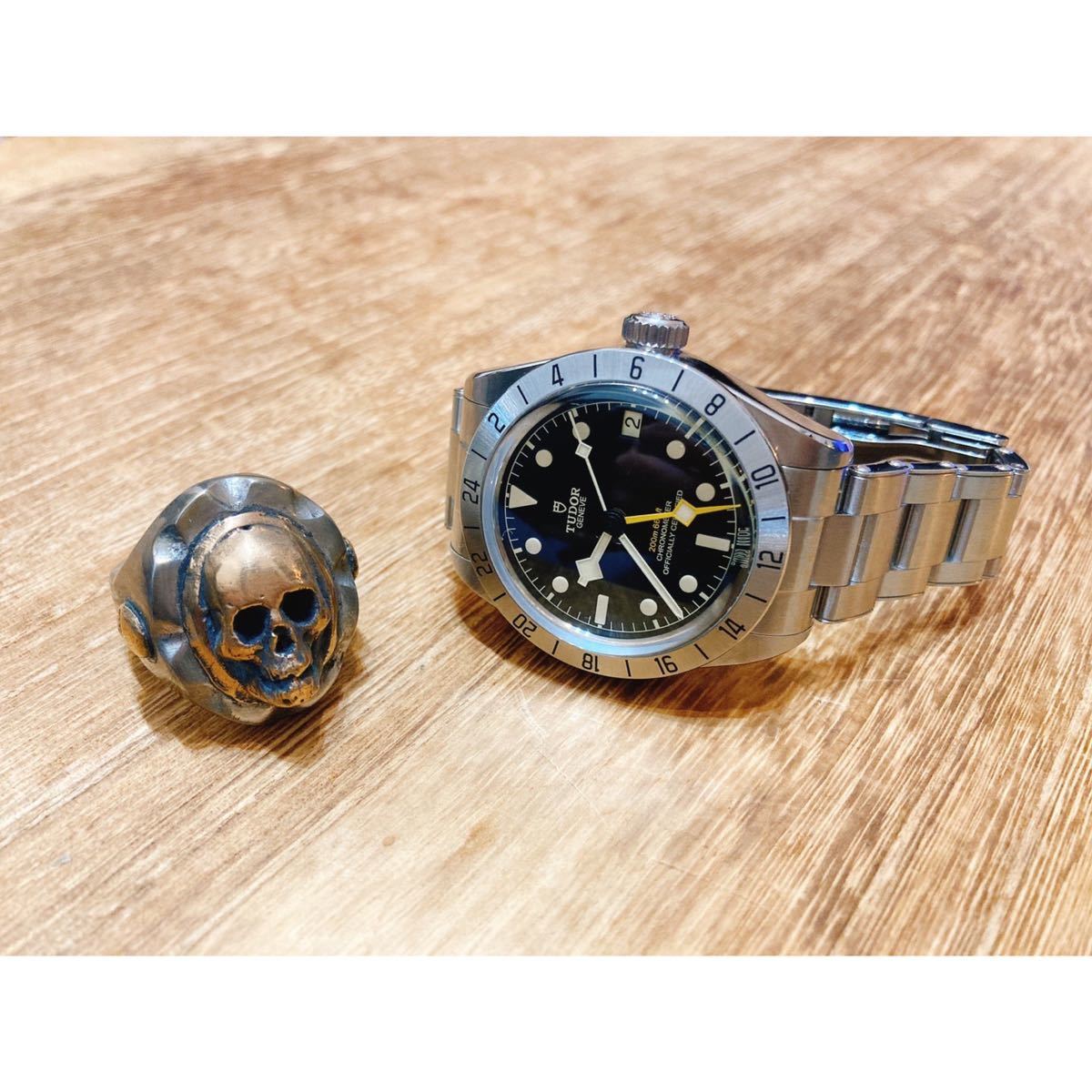 超希少!!VINTAGE MEXICAN BIKER RING SKULL HEAD USA HTCビンテージメキシカンバイカーリングスカルヘッド 18.5号_画像6