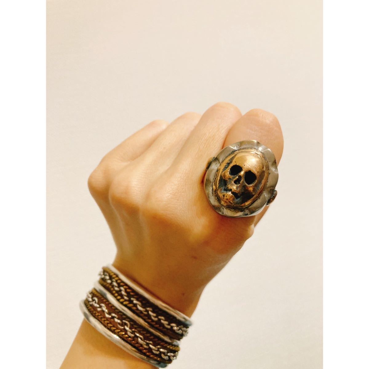 超希少!!VINTAGE MEXICAN BIKER RING SKULL HEAD USA HTCビンテージメキシカンバイカーリングスカルヘッド 18.5号_画像1