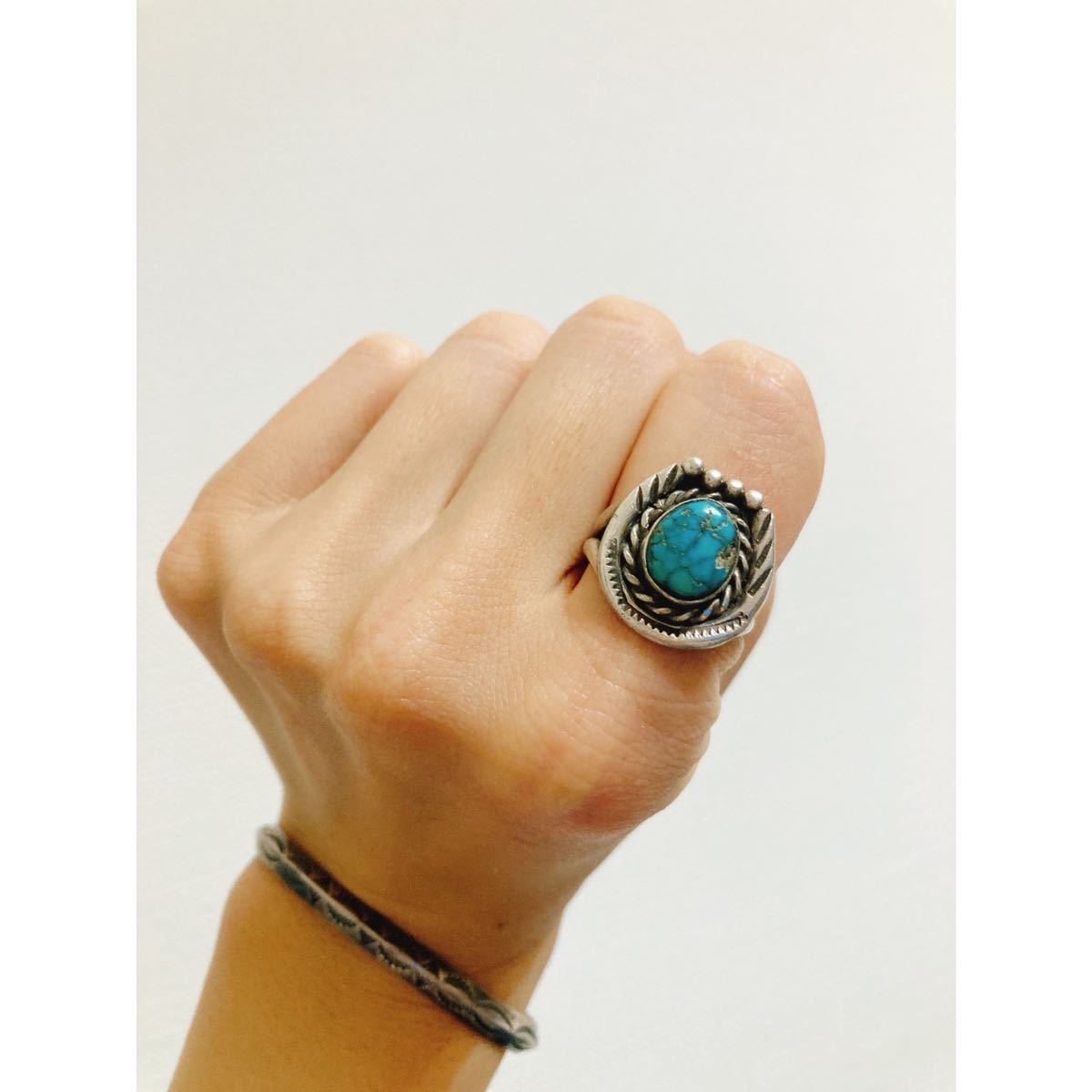 超希少!!VTG NAVAJO 1950’s BLUE TURQUOISE HORSE SHOE SILVER RING USAナビンテージナバホターコイズシルバーホースシューリング 11.5号