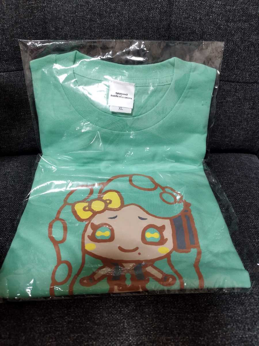 ★【新品未使用】 スプラトゥーン Splatoon2 サンリオコラボ イイダ ハローキティ Tシャツ エメラルドグリーン XLサイズ★