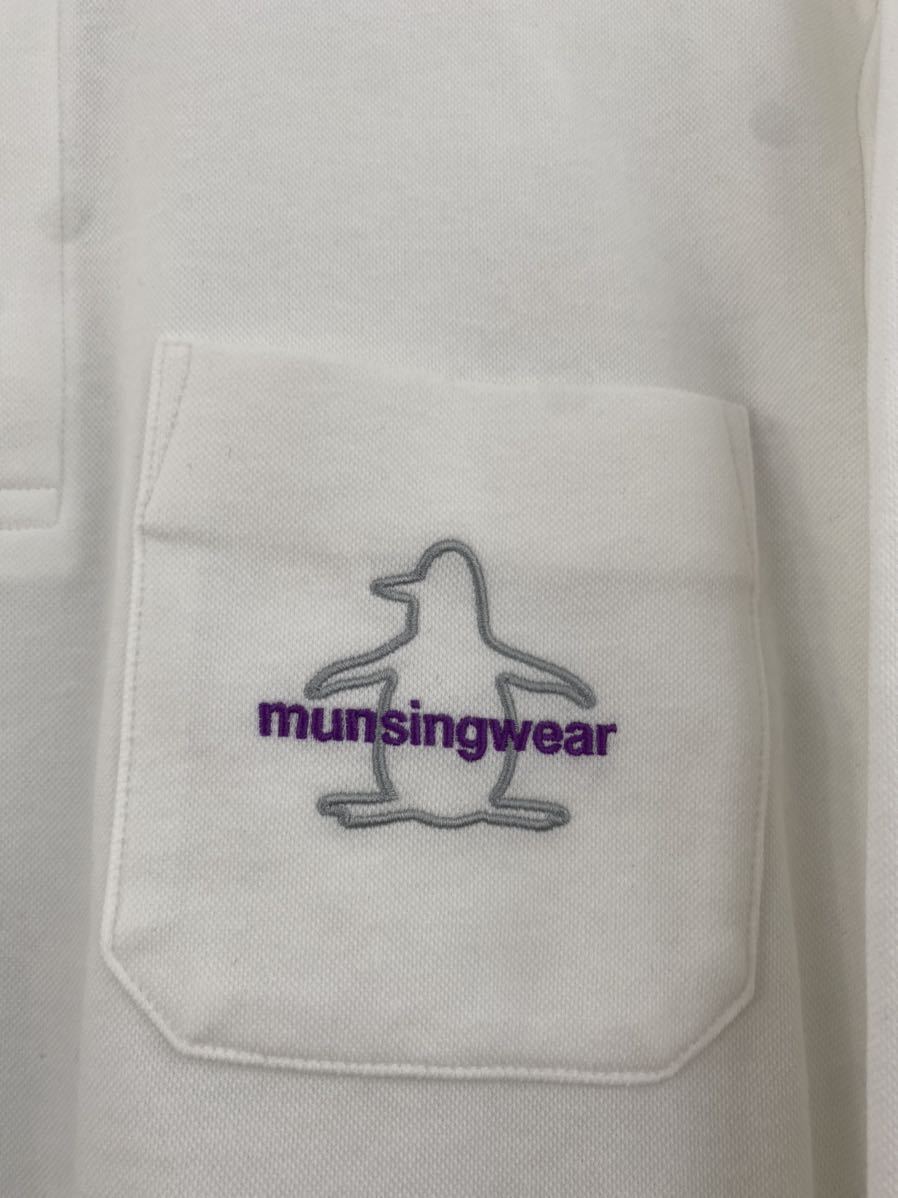 Munsingwear 長袖ポロシャツ サイズM メンズ ロゴ刺繍 マンシングウェア GOLF ゴルフ ホワイト×パープル×グレー_画像2