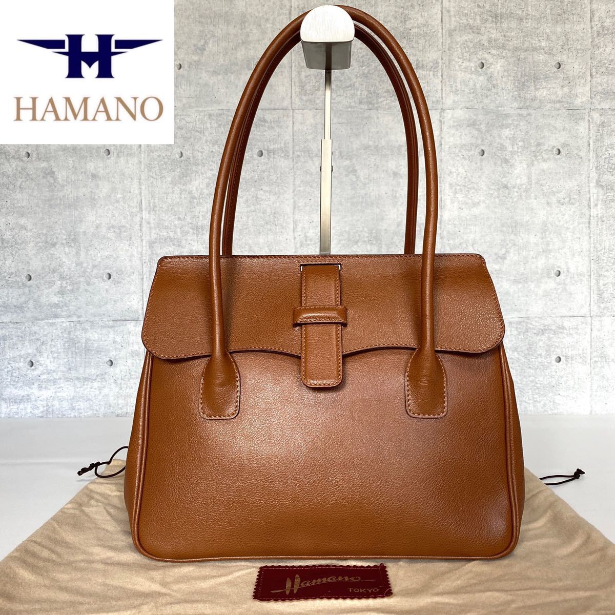 トートバッグ 極美品 ハンドバッグ HAMANO ショルダーバッグ シボ革 シルバー金具 ハマノ ダークブラウン 銀座 ワコウ 濱野皮革工藝  皇室御用達 ハンドバッグ WAKO レザー トートバッグ ショルダーバッグ キャメルブラウン 和光 カーフレザー 極美品