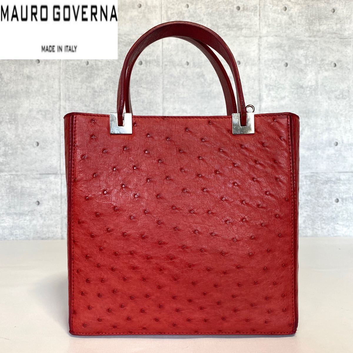 MAURO GOVERNA マウロゴヴェルナ マウロゴベルナ ルビーレッド ダチョウ革 オーストリッチ シルバー金具 レザー ショルダー ハンド トート_画像4