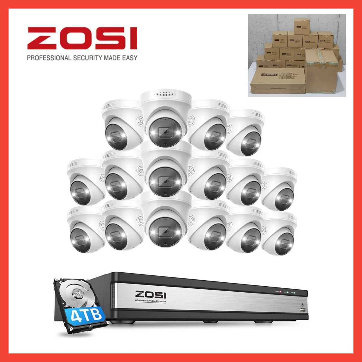 レンズ】 【未使用品】1円~! ZOSI 800万画素 poe防犯カメラセット 16
