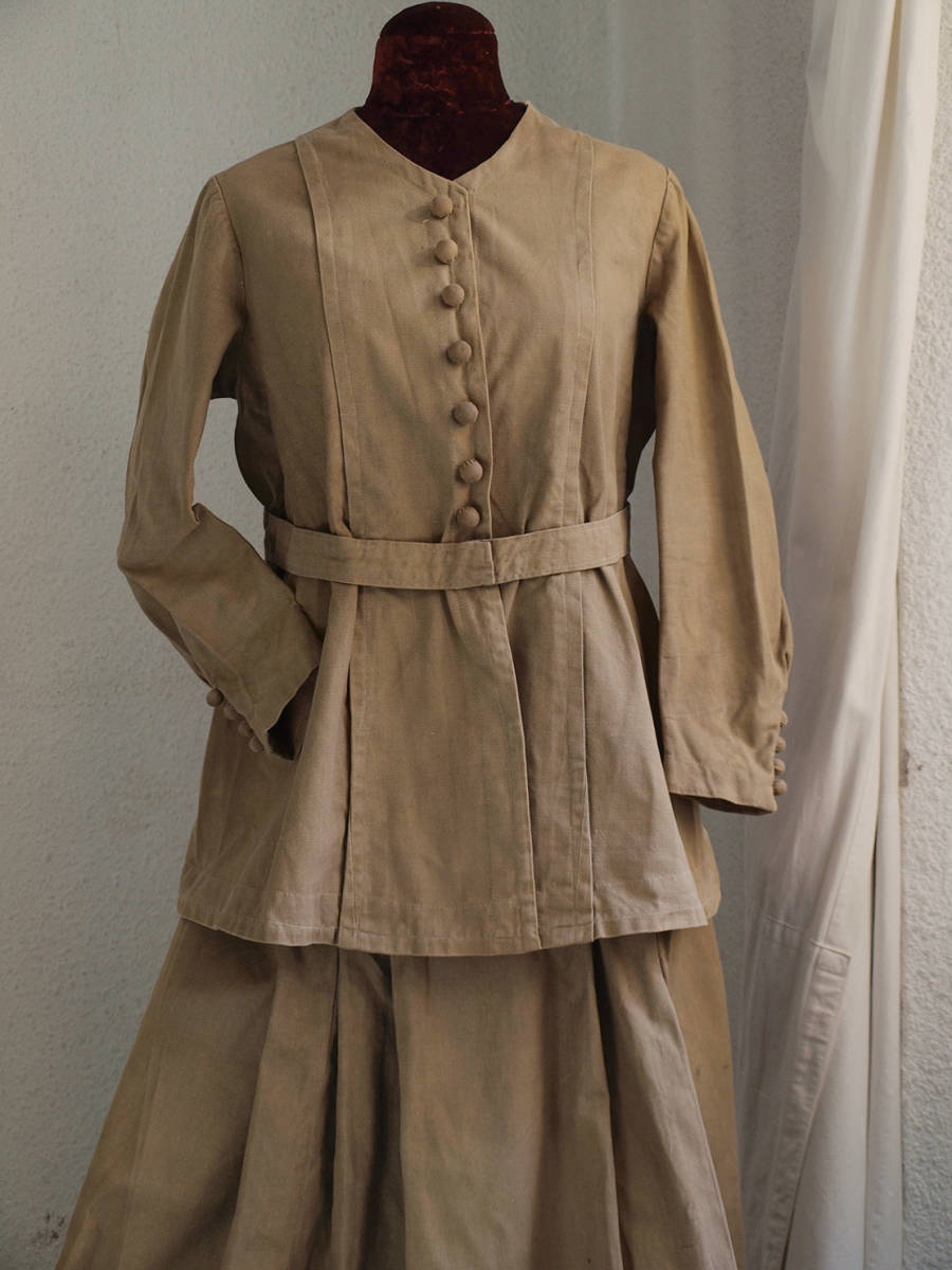 丸いボタン コットン ジャケット+スカート セットアップ 綿 1900年 時代衣装 フランス アンティーク/J283