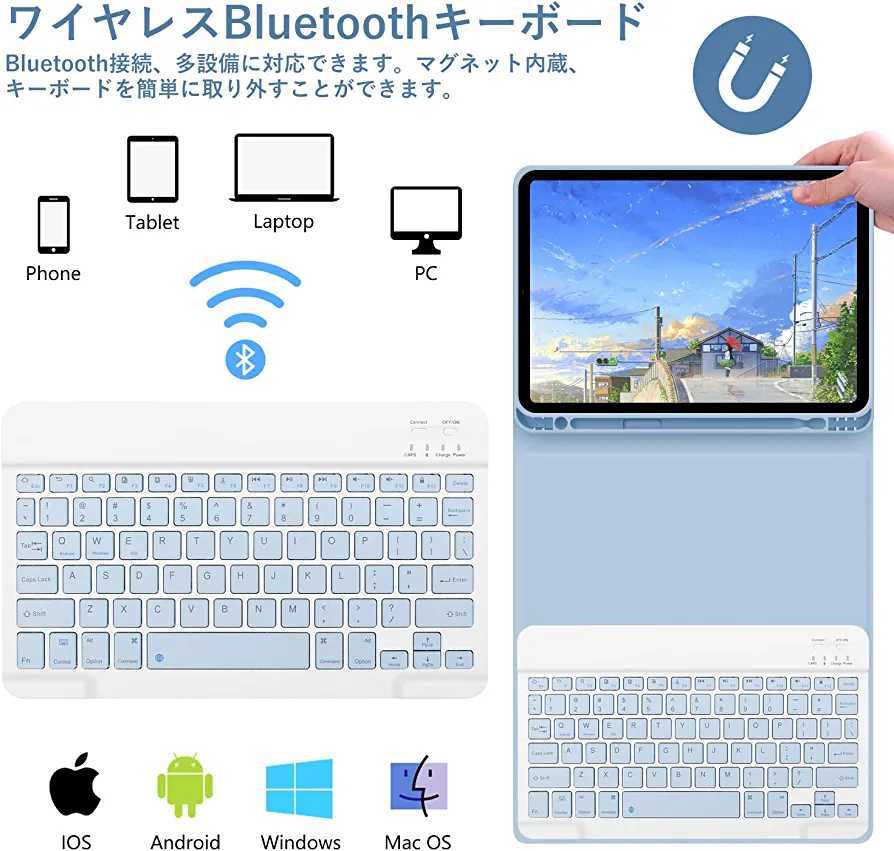 iPad Air 5 キーボード ケース 2022(第五世代) iPad Air4 キーボード カバー 2020/2022 iPad 傷つけ防止(ブルー)