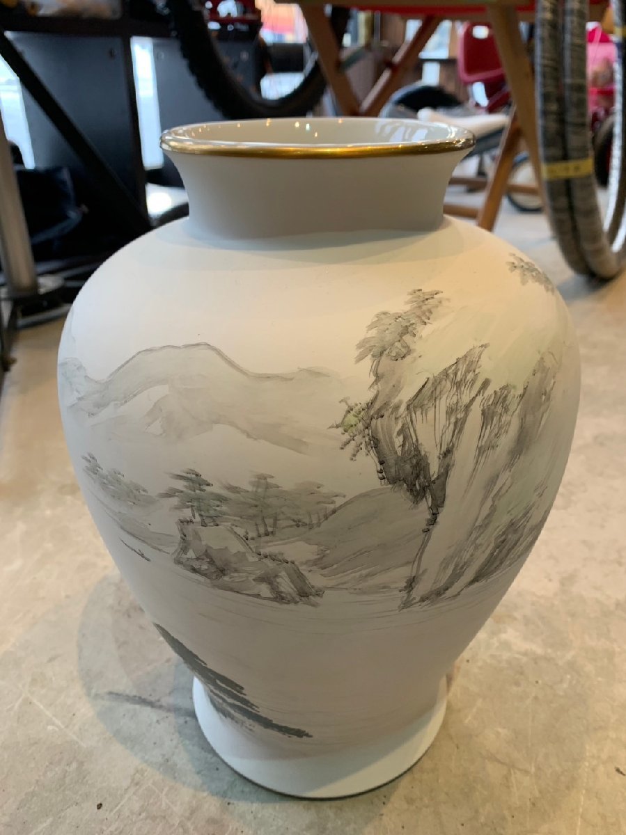 深川製磁 宮内庁御用達 金武自然作 中国墨絵山水画 美術品 陶器 花瓶 花びん 花器 和 おしゃれ 陶器 モダン USED 中古 札幌発の画像7