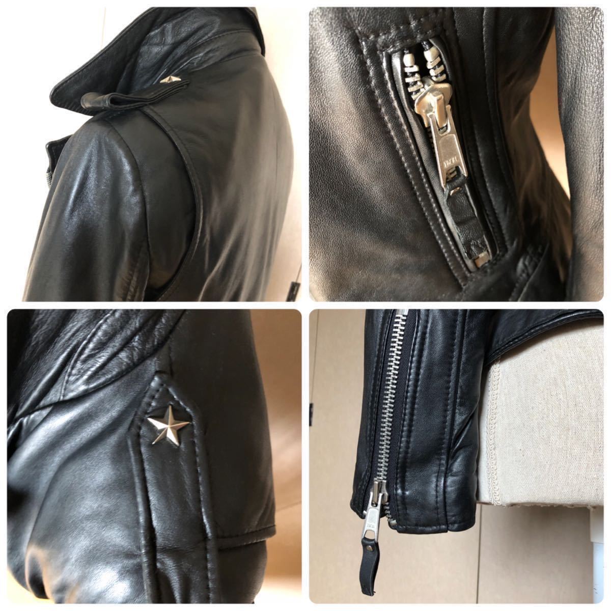 マウジー moussy ライダースジャケット 羊革 ダブルライダース レザー 本革 革ジャン ラムレザーライダース Sサイズ1 黒ブロック 肩星鋲