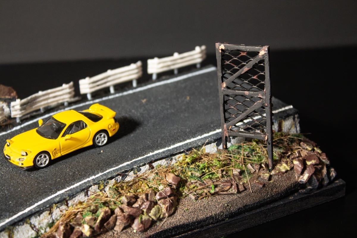 ジオラマ ミニカー 道 峠 道路 坂道 ドリフト RX-7 頭文字D ミニカー付き 1/64 自作 オリジナル 制作_画像6