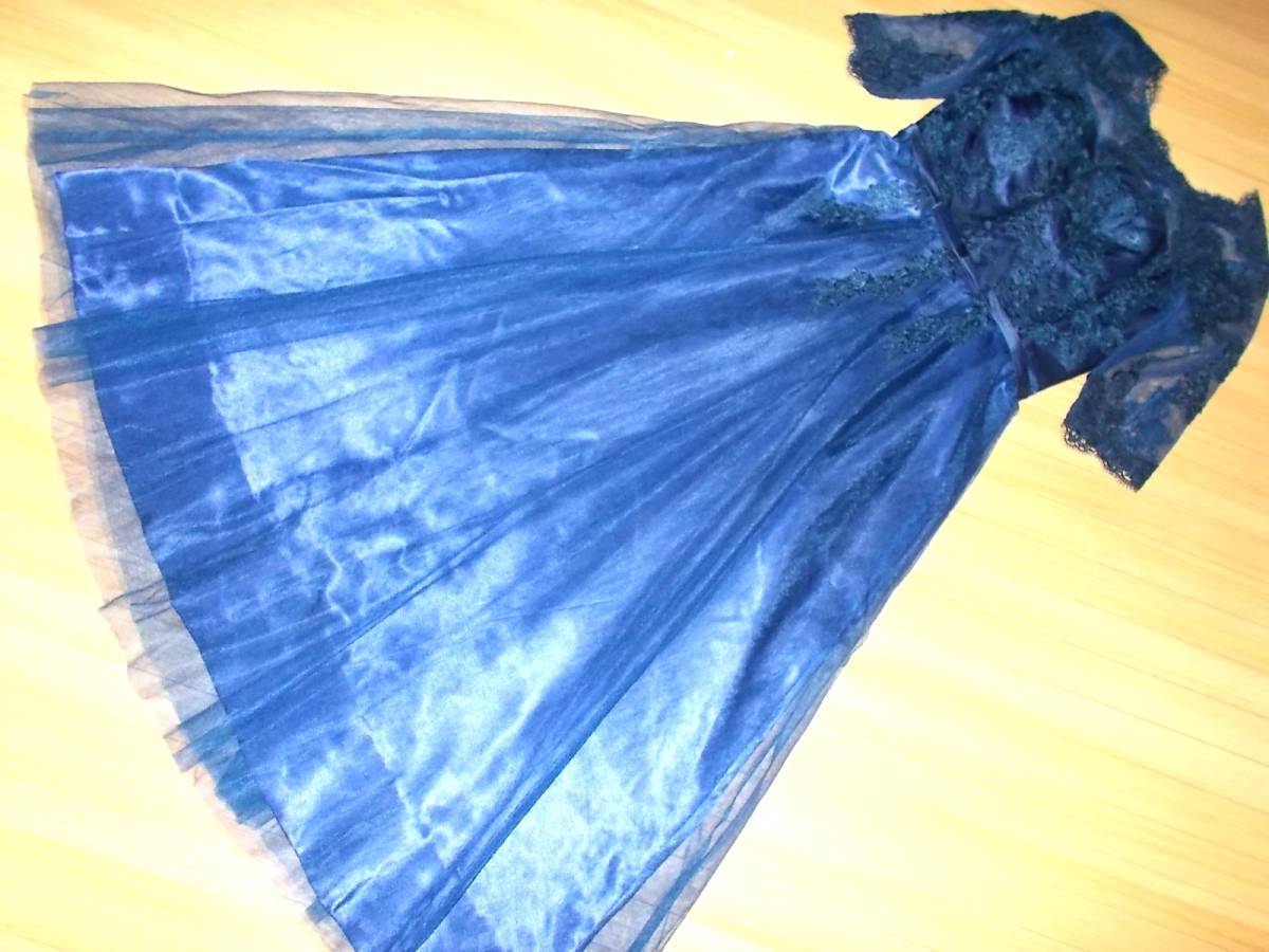 93 大きいサイズ フォーマル ロングドレス 裏地つるつるサテン 紺   の画像2