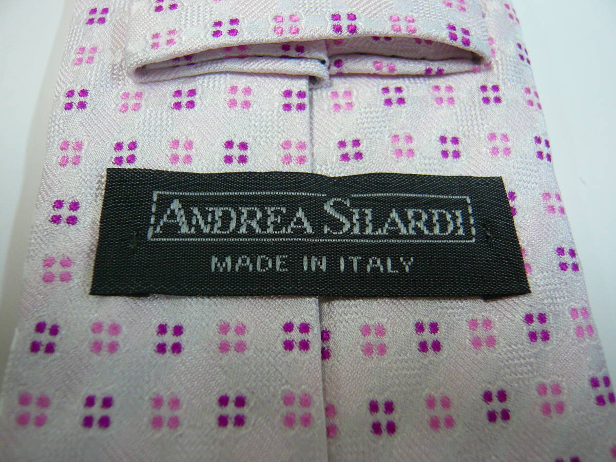 アンドレア シラルディ ネクタイ 07 シルク ジャガード サンプル展示品 ANDREA SILARDI 小紋柄 ライトピンクの画像4