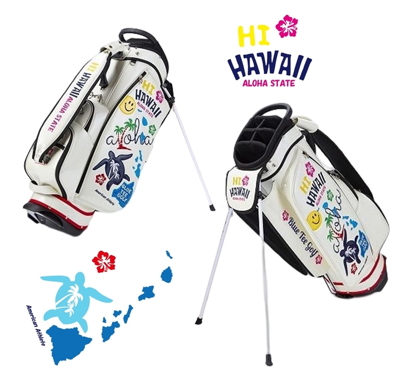 ◎2:送料無料♪ブルーティーゴルフ【ホワイト：HI HAWAII （ハイハワイ）】エナメル スタンドバッグ CB-021 BLUE TEE GOLF_画像2