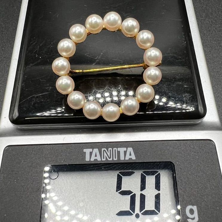1円 ~ 田崎真珠 パールサークルブローチ K18金具 4.0mm~4.5mm 15粒