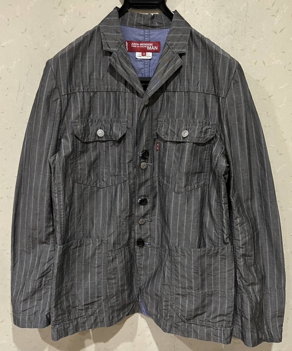 ＊ジュンヤワタナベ JUNYA WATANABE MAN COMME des GARCONS×リーバイス Levi's 毛×麻 ストライプ テーラードジャケット SS