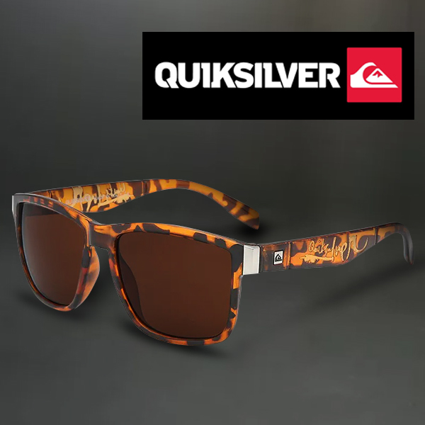 新品QUIKSILVER クイックシルバー偏光サングラス UVカットレンズ 男女兼用 箱/ポーチ/レンズクリーナー付 べっ甲茶/ブラウン ウェリントン