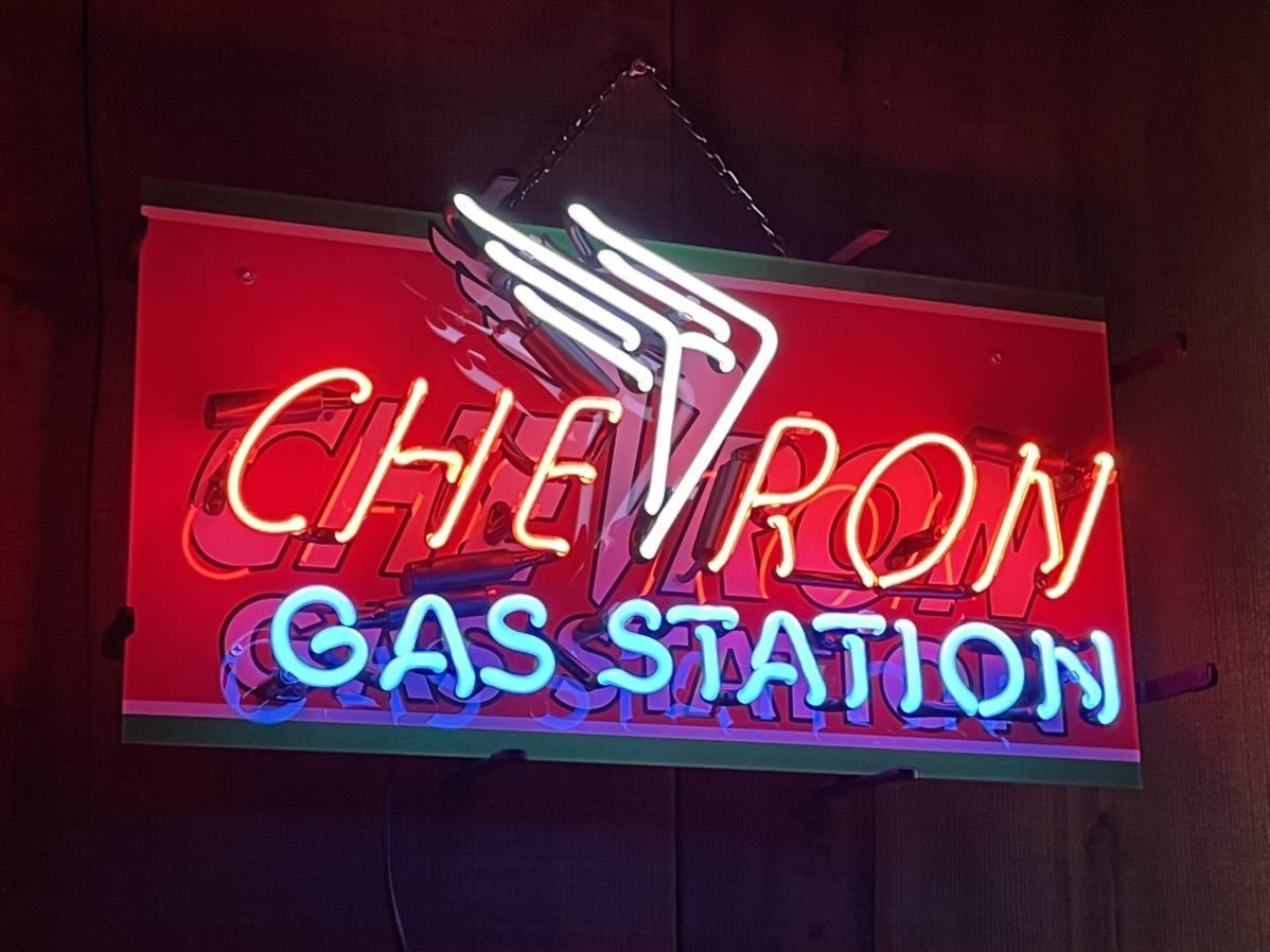 CHEVRON ネオン 看板 ガソリン インパラ ローライダー フォード クラシックカー USDM トラック アメリカン雑貨 ハーレー ホットロッド_画像4