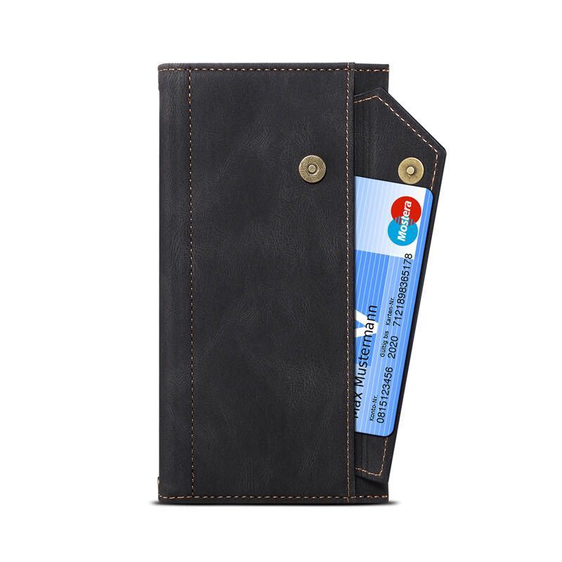 2020モデル iPhone12 pro max レザーケース アイフォン12 プロ マックス ショルダーケース 6.7インチ カード収納 お財布付き 手帳型 黒