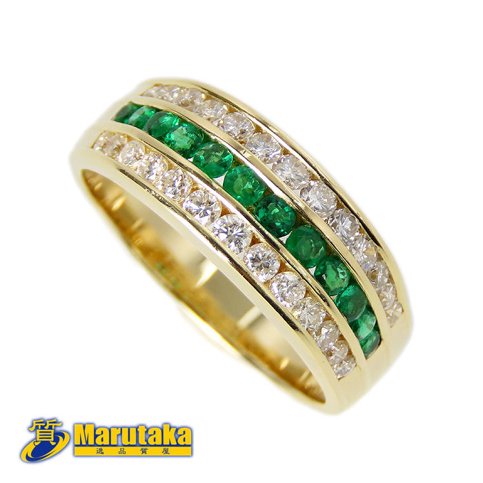  free shipping Seiko jewelry K18 emerald diamond ring 16 number ring judgement document attaching excellent article pawnshop circle height 21k412-16