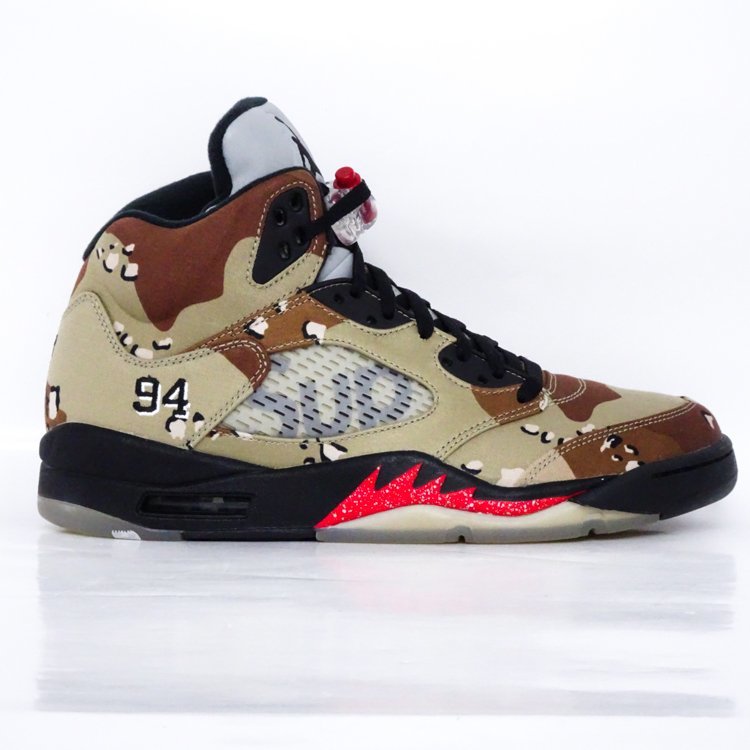 【ほぼ未使用/1円】ナイキ NIKE AIR JORDAN 5 RETRO SUPREME エアジョーダン 5 シュプリーム デザートカモ 824371 201 US9.5 スニーカー_画像2