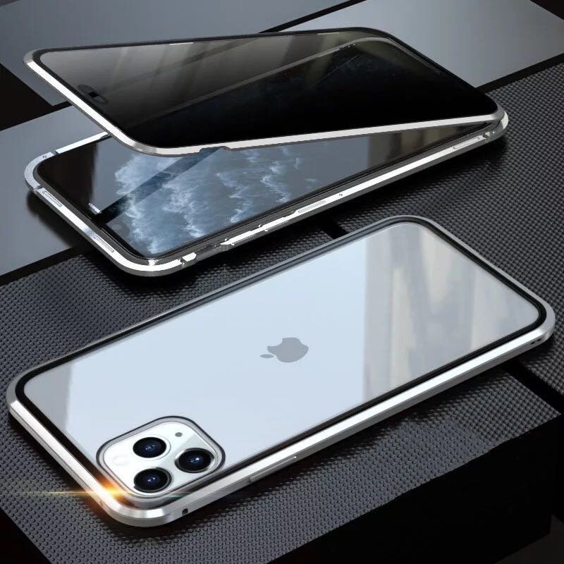 iPhone 11Pro ブルー 覗き見防止 両面強化ガラス 全面保護 アルミ合金 磁気吸着 耐衝撃 iPhone 11 12 13 14 15 Pro Max mini Plus ケース_画像9