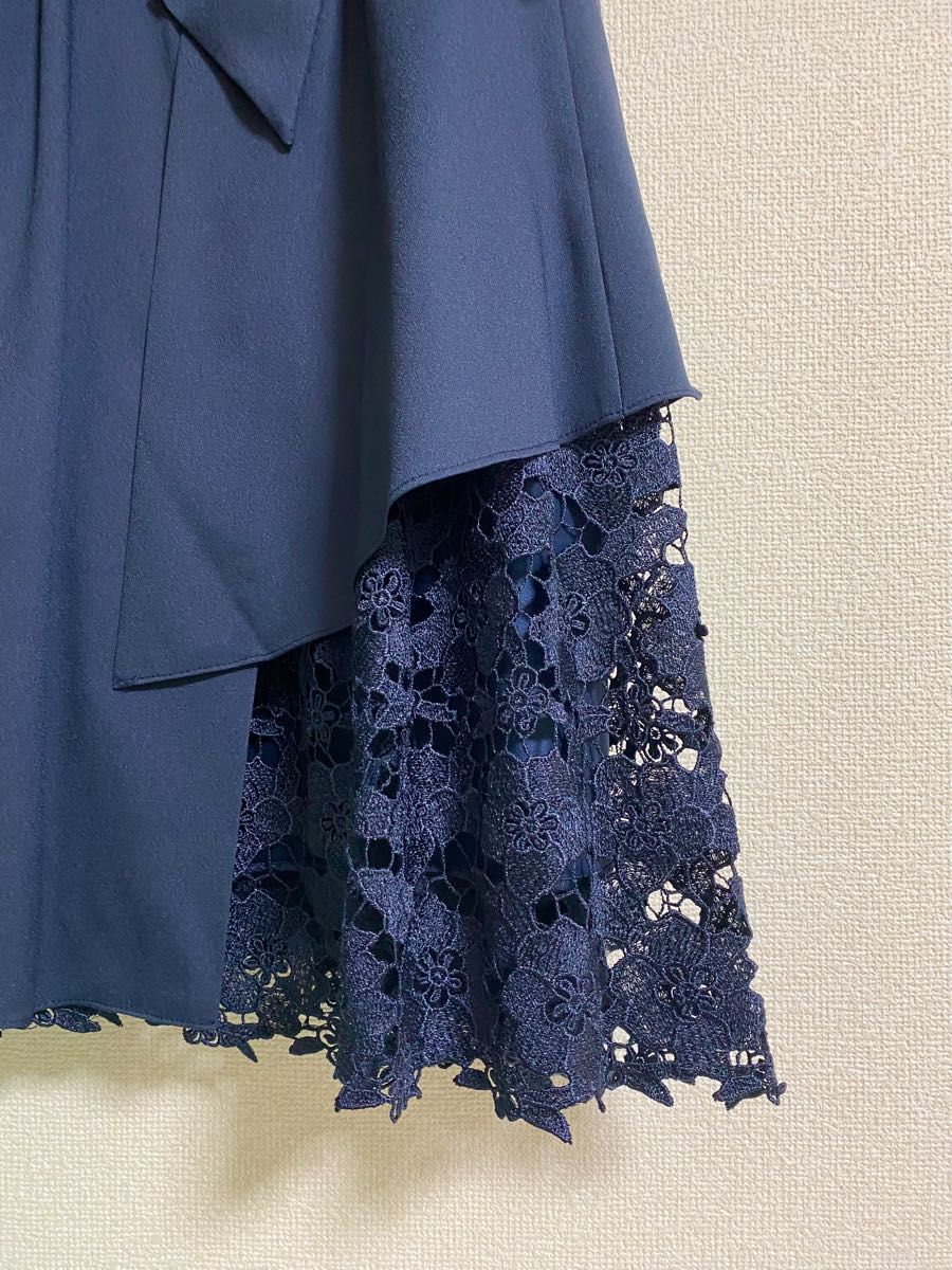 プールヴー ドレス ワンピース ネイビー 結婚式 パーティー レース