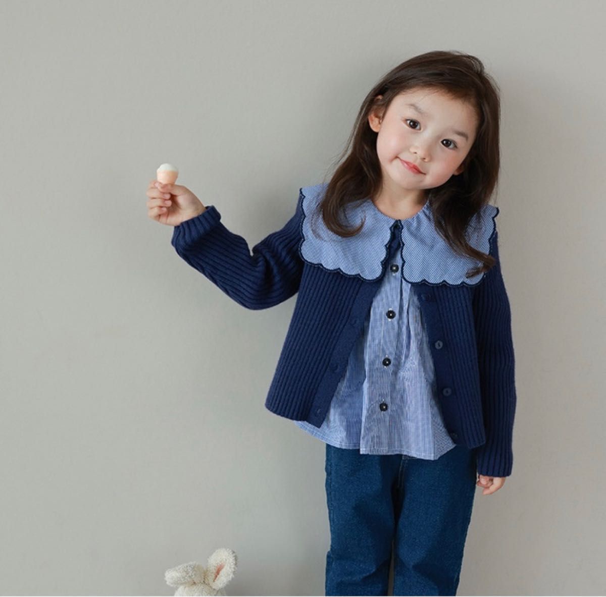 正規 襟 ブラウス 女の子 ブルー 100 韓国 チェック