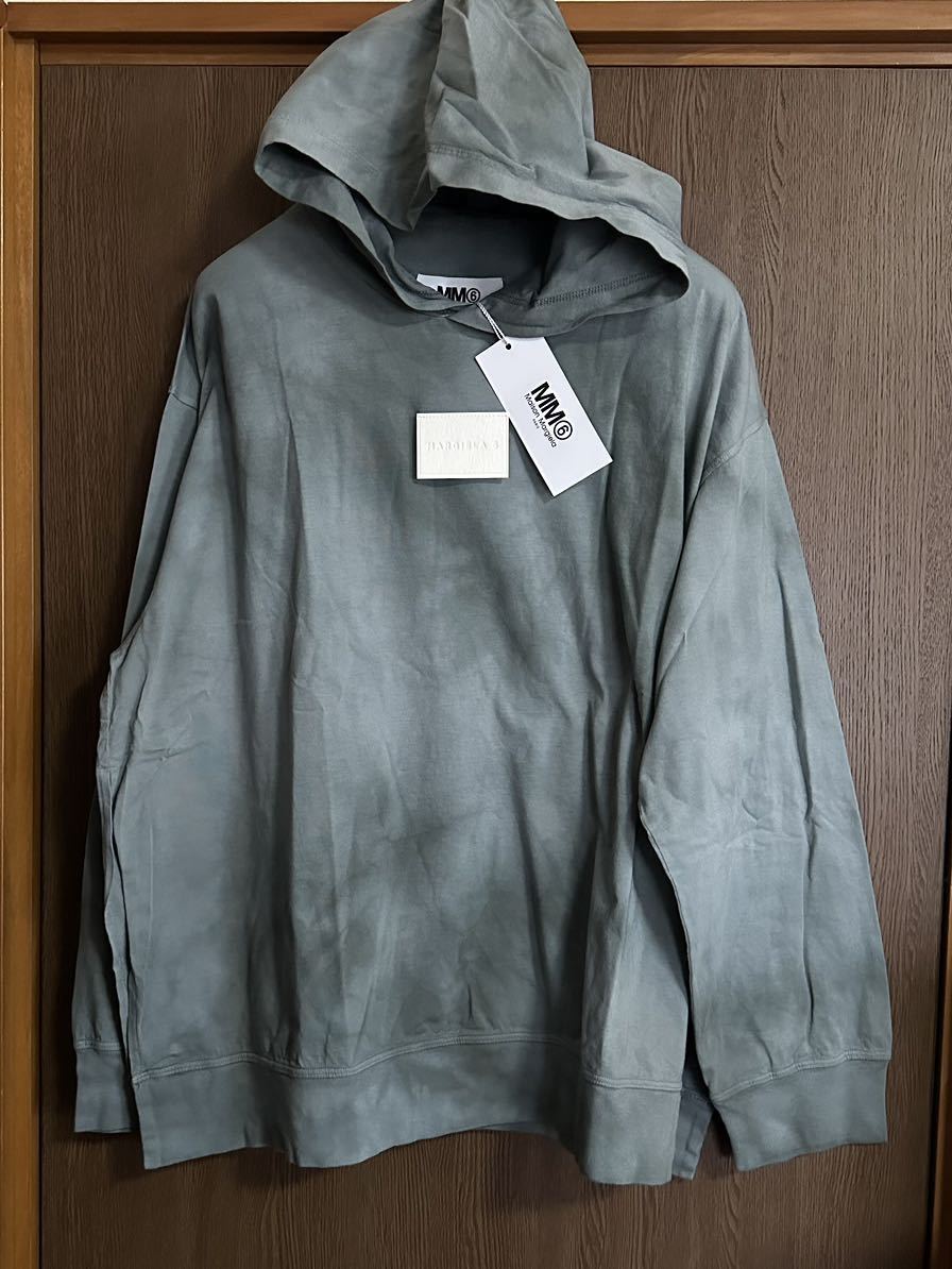 M新品 メゾンマルジェラ MM6 タイダイ染め ロゴ パッチ スウェット パーカー 22SS M Maison Margiela 6 レディース 長袖  Tシャツ グレー