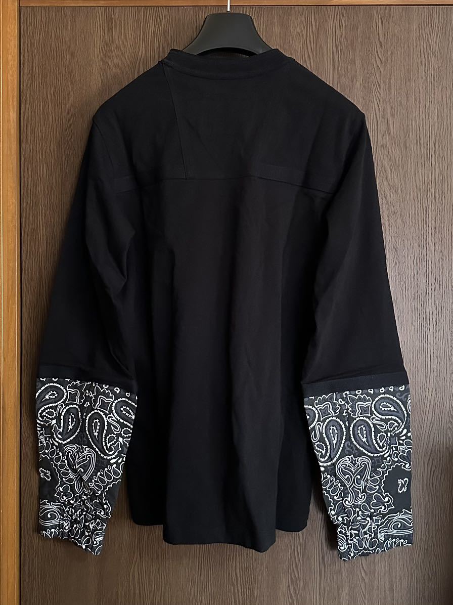 黒1新品 sacai サカイ メンズ 再構築 ペイズリー 切り替え ロング Tシャツ 長袖 22SS size 1 S 黒 スウェット ロンT ブラック_画像2