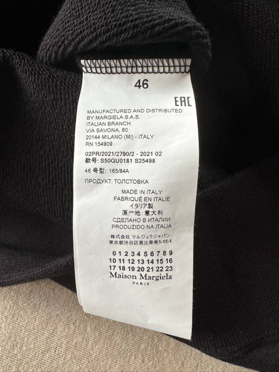 黒46新品 メゾンマルジェラ クラシック レギュラー スウェット シャツ 21AW size46 S Maison Margiela 10 メンズ 長袖 トレーナー ブラック