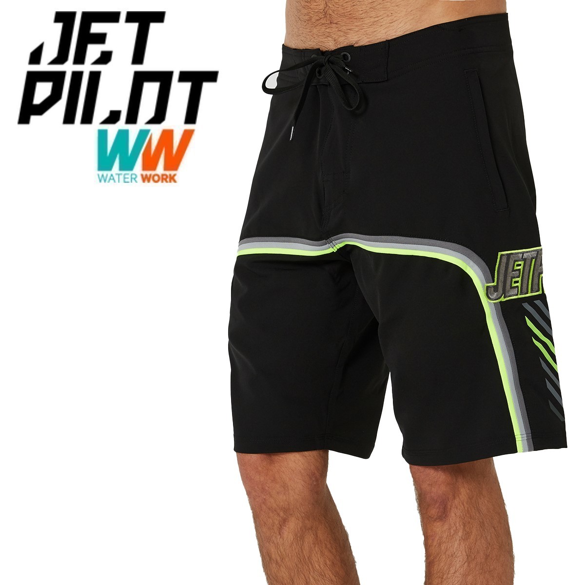 ジェットパイロット JETPILOT 2023 ボードパンツ 送料無料 F4 メンズ ボードショーツ W23900 ブラック/グリーン 42 海パン