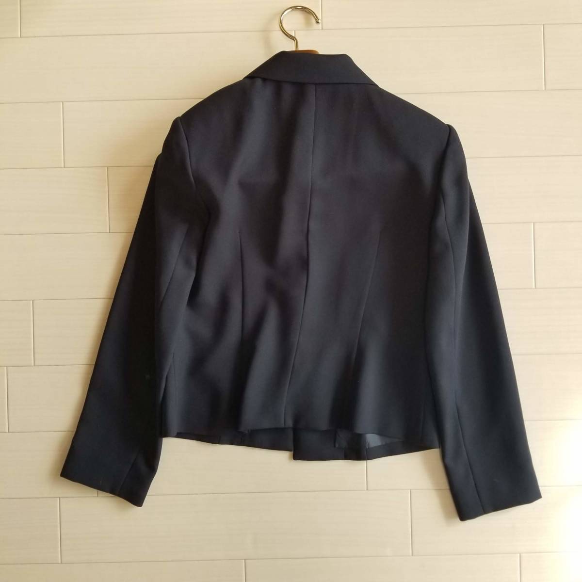 kll setup suit tailored jacket skirt plain knee height long sleeve lady's size 9AR navy YJJ32