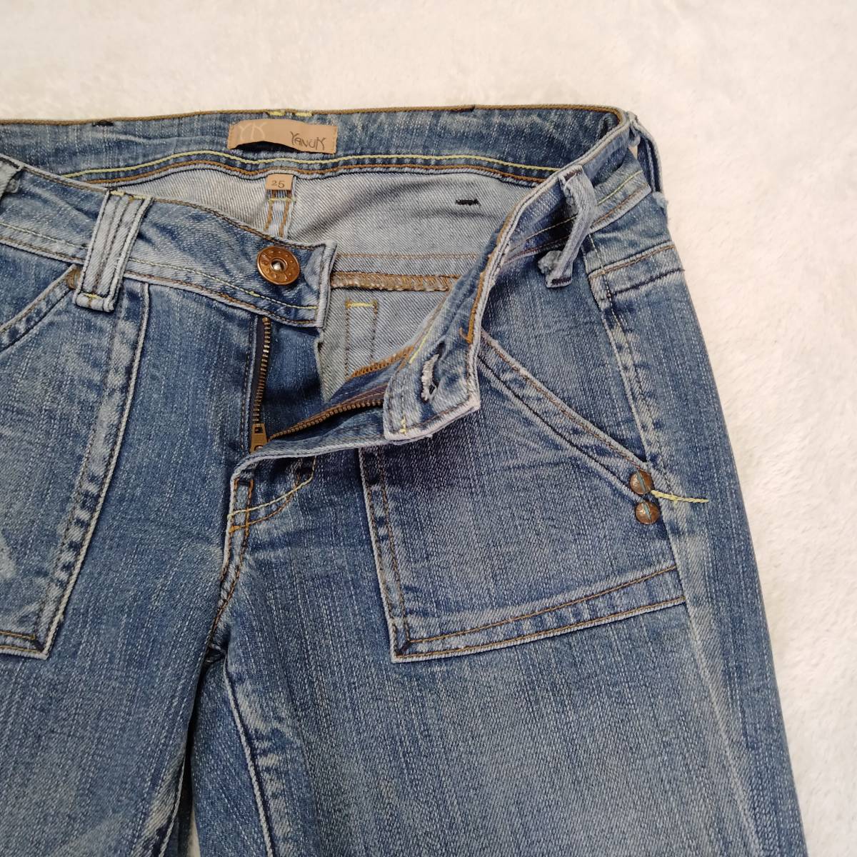 YANUK Yanuk flair Denim pants jeans bottoms woshu processing full length pocket belt loop blue size 25 YFF61