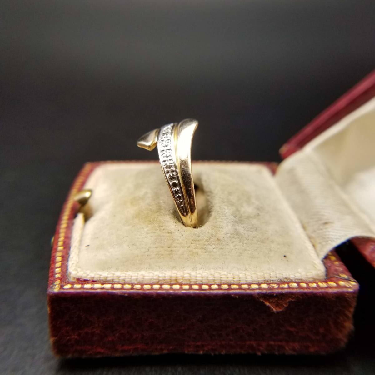 1930 year about K9 yellow gold diamond b Lilian cut Britain hole Mark Vintage ring a-ru deco gold ring Vintage 