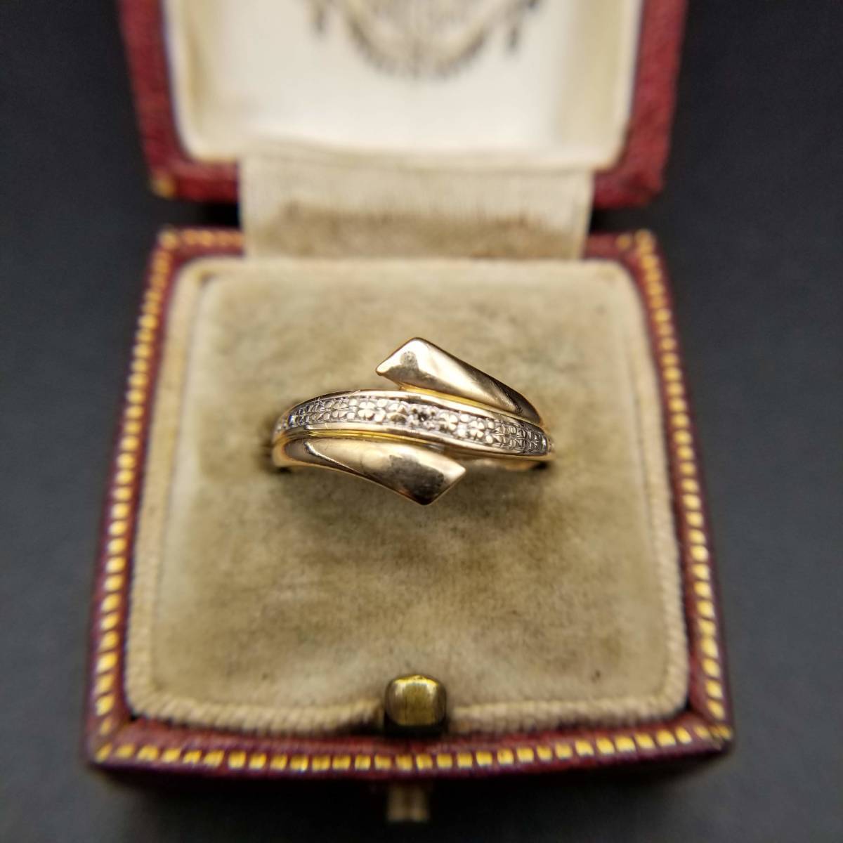 1930 year about K9 yellow gold diamond b Lilian cut Britain hole Mark Vintage ring a-ru deco gold ring Vintage 