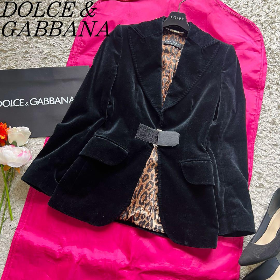 美品】DOLCE&GABBANA ベロアジャケット ブラック レオパード 38-