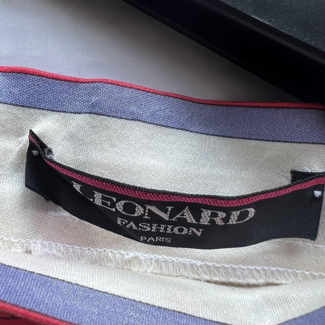 【良品】LEONARD 総柄ワンピース 膝丈 半袖 ベルト付き マーガレット M レオナール ハーフスリーブ 花柄_画像7