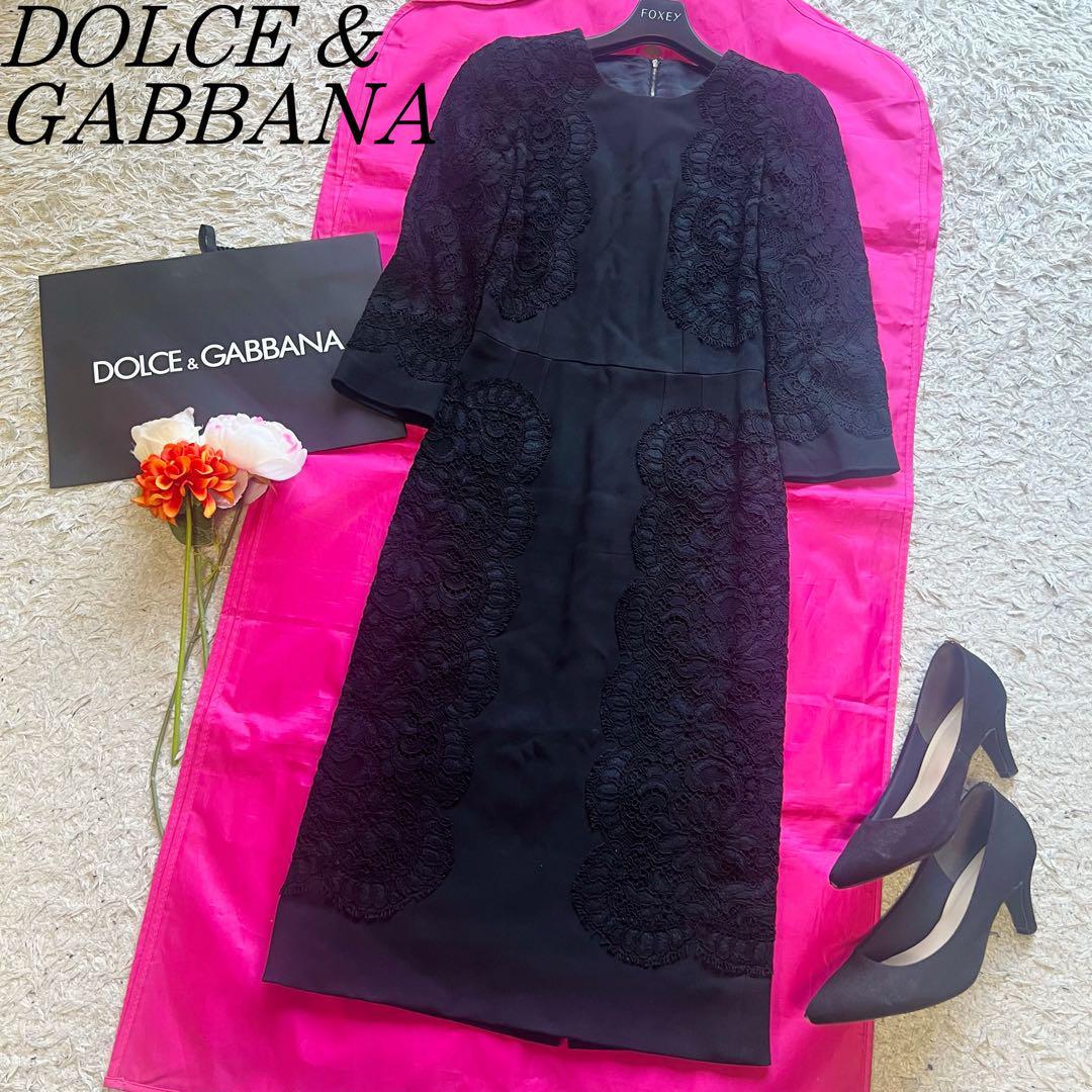 良品】DOLCE&GABBANA レースワンピース ブラック 36 ロング ドルチェ