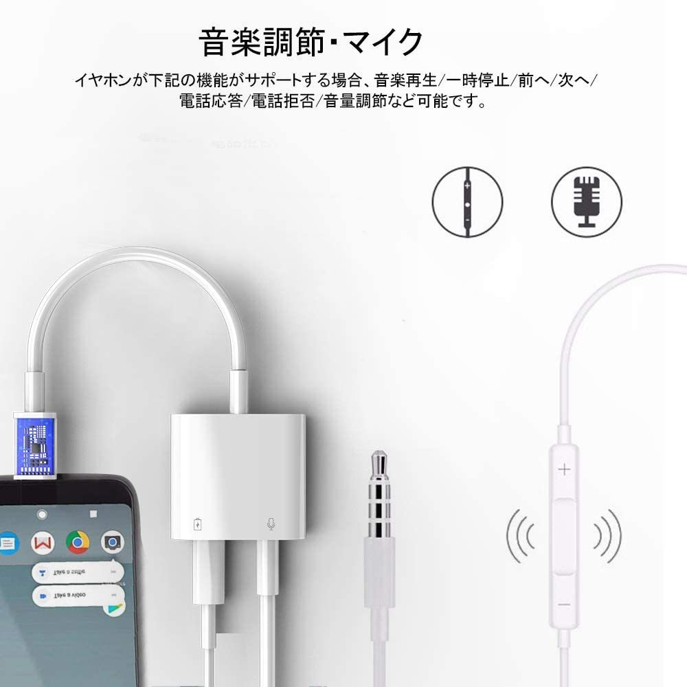 【新品】USB-C to 3.5mmイヤホンジャック + 同時急速充電アダプター_画像6