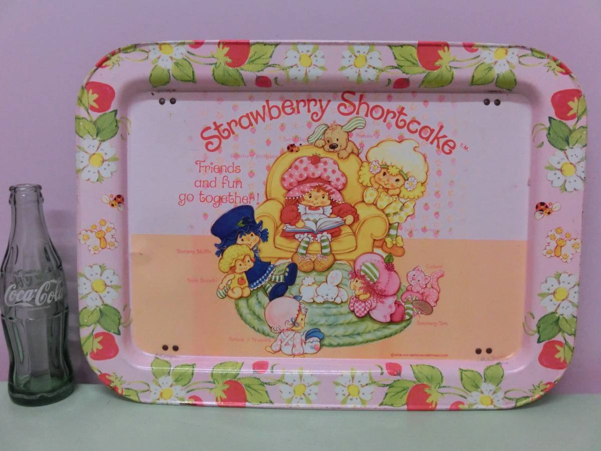 ストロベリーショートケーキ◆80s ビンテージ ブリキ トレイ テーブル 友達 イラスト お盆◇Strawberry Shortcake Vintage ファンシー 苺_画像1