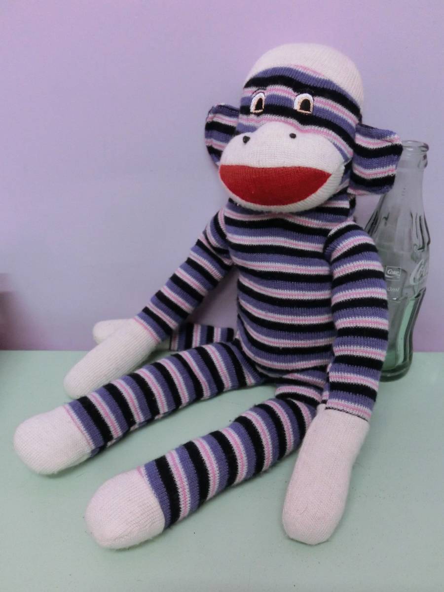 ソックモンキー◆ぬいぐるみ 人形 47㎝ ビンテージ 青 ストライプ◆Sock Monkey Doll Stuffed Plush Vintage 猿 レトロ ソックスモンキー_画像4