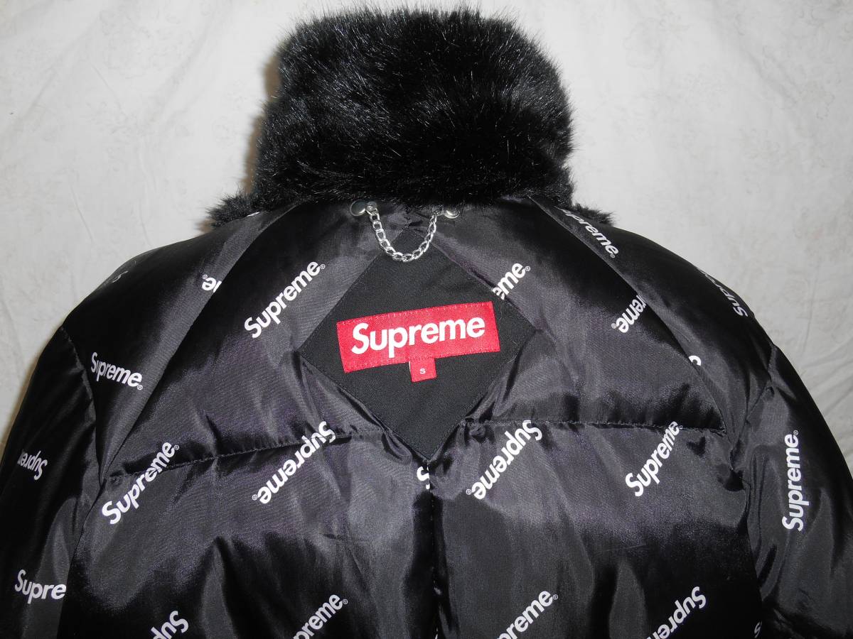 Supreme シュプリ－ム Down Trench Coat 希少黒S 襟Faux Fur ダウントレンチコ－トサイズS程度良_4枚目画像 サイズSタグ確認良